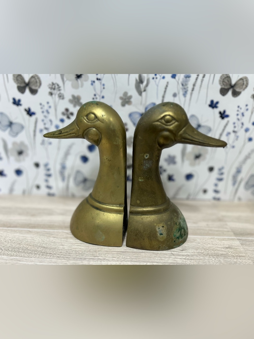 Vintage Leonard Solid Brass Mallard Duck Head Bookends Pair